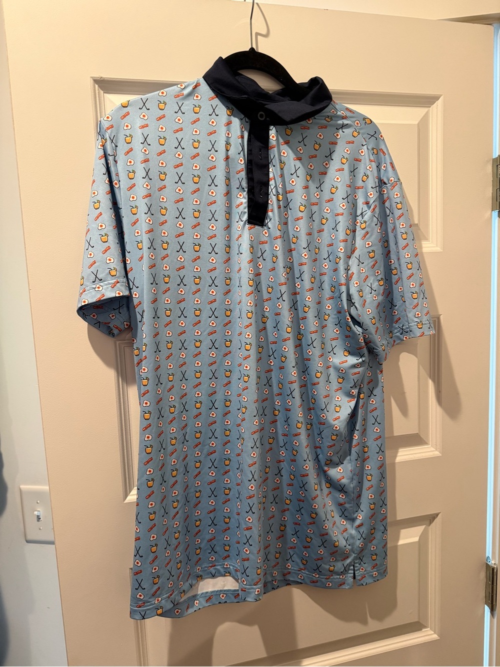 Men's Light Blue Printed Polo with Navy Contrast Collar